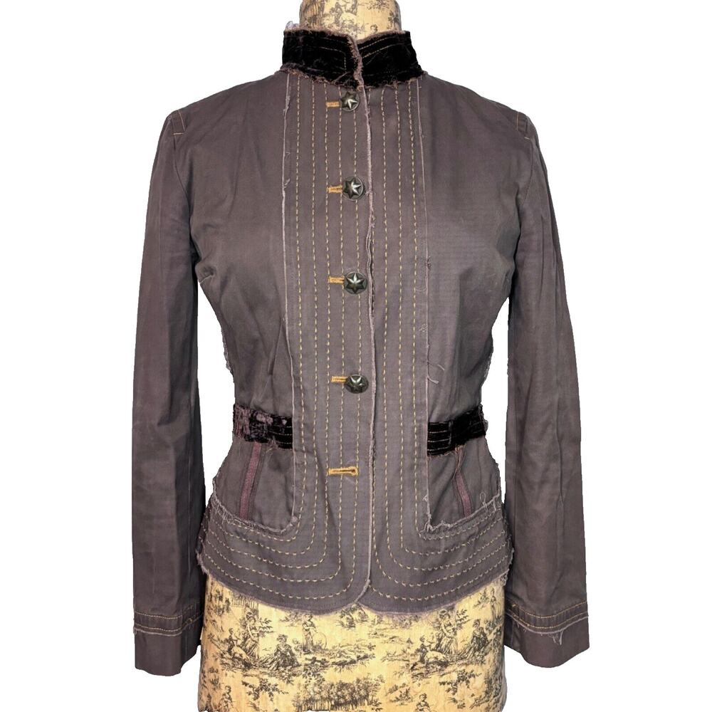 Johnny Was Sz S Embellished Military Jacket Brown - Missing One Button